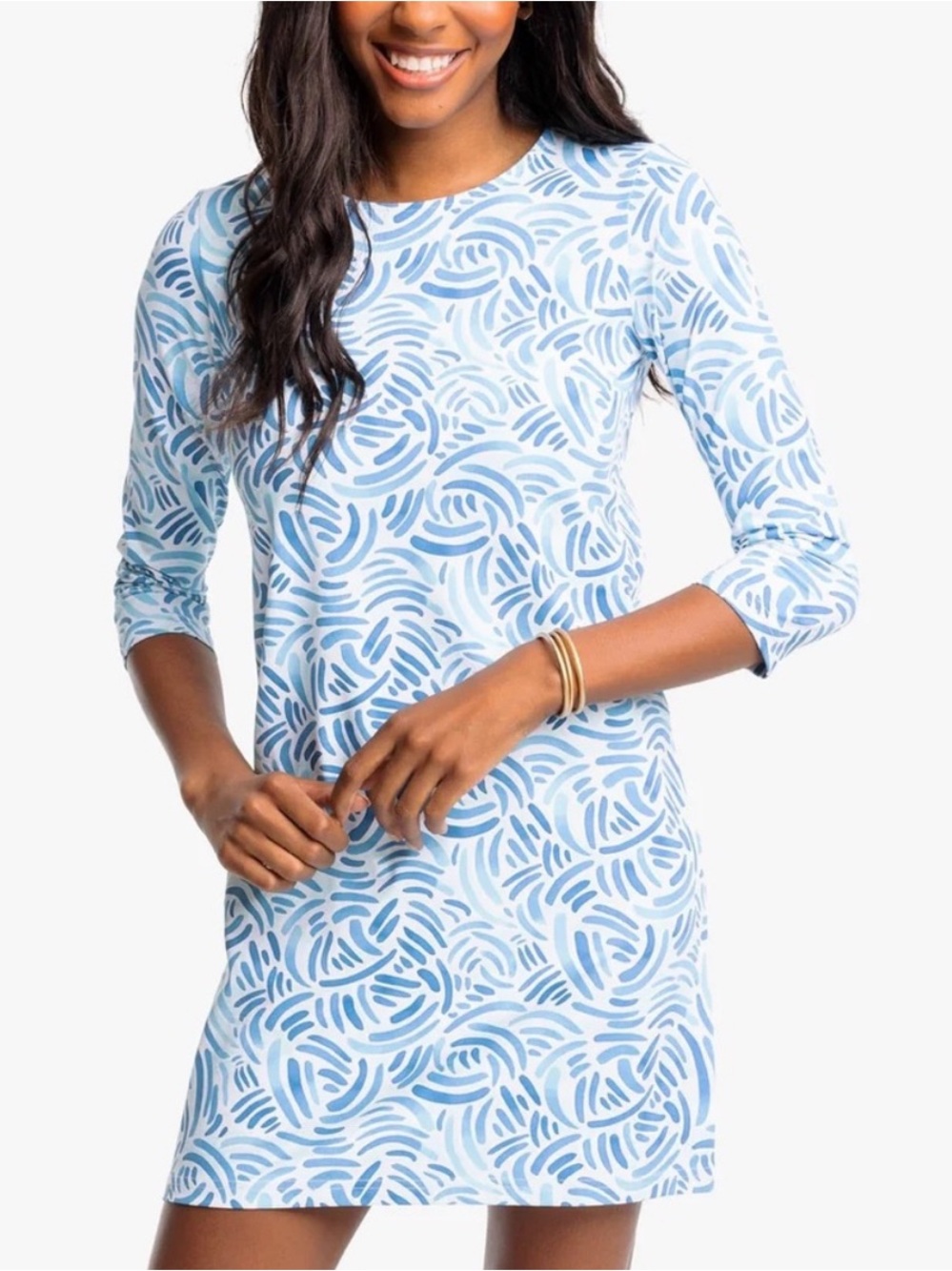 NWT Southern Tide Leira Watercolor whirl Printed performance Dress blue size XS